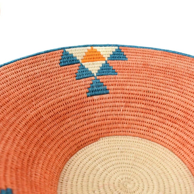 Early 20th Century Early 20th Century Sisal Handwoven Orange and Teal Basket Eswatini 13inch For Sale - Image 5 of 6