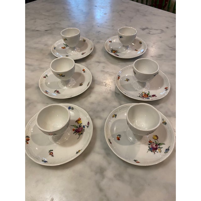 19th Century Nymphenburg Porcelain Egg Cup Set of Six Bouquet of Flowers & Gilt, ca 1890. NYMPHENBURG Bavaria Germany hand...