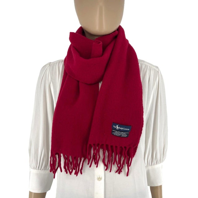 American Polo Ralph Lauren Red 100% Wool Scarf For Sale - Image 3 of 9