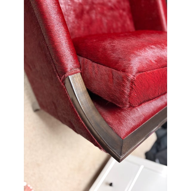 Authentic Holly Hunt Vienna Secession Lounge Chair, Custom Upholstered in Rich Burgundy/Cabernet Mohair and American Black Walnut Exposed Frame For Sale - Image 11 of 17