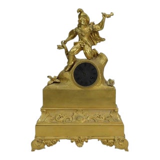 French Empire Figural Gilt Bronze Silk Thread Movement Mantle Clock C1830 For Sale