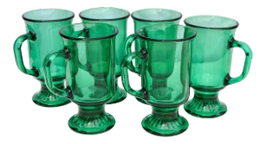 Midcentury Green Glasses, S/6