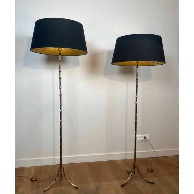 Mid-Century Modern 1940s Bronze Faux Bamboo Floor Lamps by Maison Bagués - a Pair For Sale - Image 3 of 12