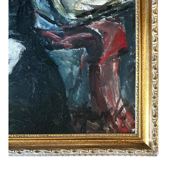 Vintage Gilt Framed Expressionist Oil on Canvas Estate Portrait Painting of Lady, Signed, 1960 For Sale - Image 4 of 5