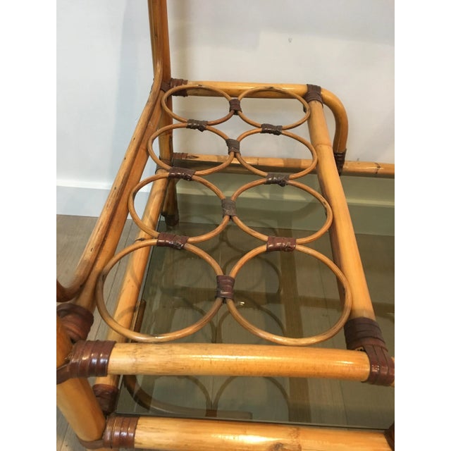 Interesting Rattan Drinks Trolley with Leather Links, French, circa 1950 For Sale - Image 9 of 13