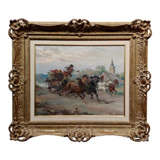 Wladyslaw T. Chmielinski -Village Horse Racing Through a Polish Landscape-Oil Painting For Sale