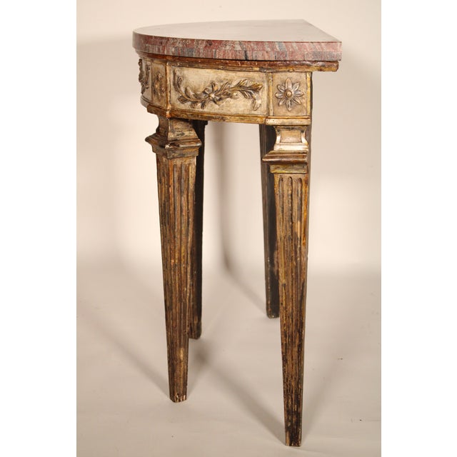 Antique Louis XVI Style Silver Leaf and Painted Marble Top Console Table For Sale - Image 4 of 11