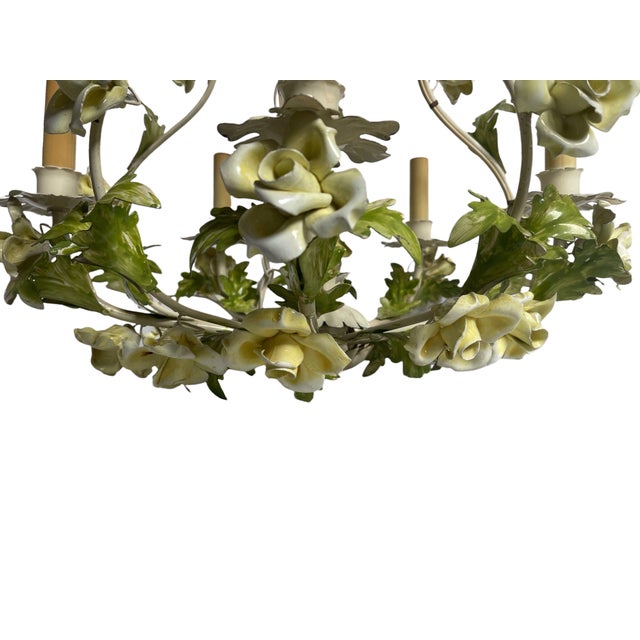 Shabby Chic Mid Century Italian Tole Floral Chandelier For Sale - Image 3 of 8