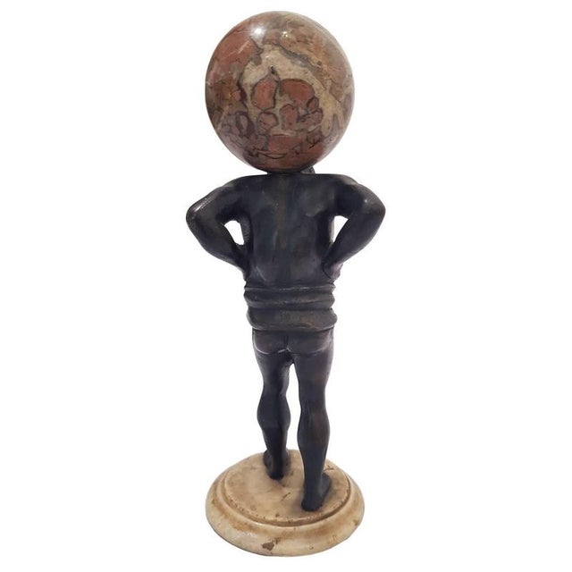 Atlas Bronze Statue with Sky-Blue Marble Vault, 19th Century For Sale - Image 4 of 5