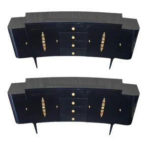 Pair of Black Lacquer Commodes