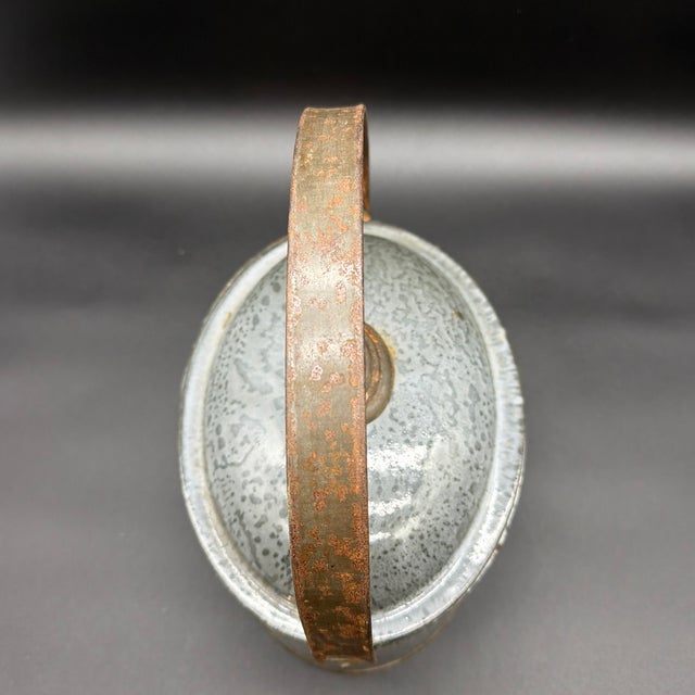 A Rare Antique Gray Agateware Oval Lunch Pail With Agate Lid, Circa 1900 For Sale - Image 6 of 12