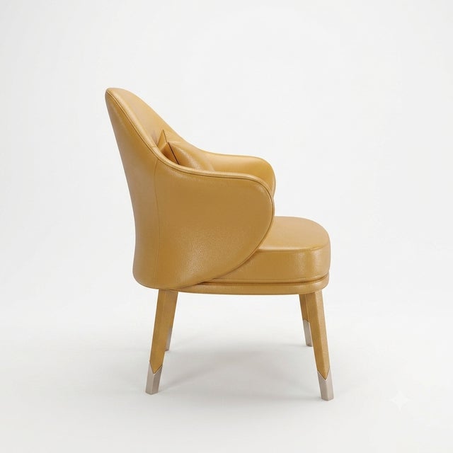 Contemporary Modern Bhutan Yellow Leather Armchair For Sale - Image 3 of 4