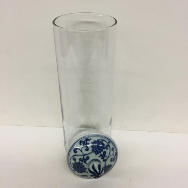 Vintage Glass Pillar With Antique Chinese Lid For Sale - Image 9 of 11