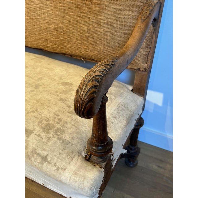 High-backed walnut sofa. French work in the style of Louis XIII. Circa 1880 For Sale - Image 6 of 12