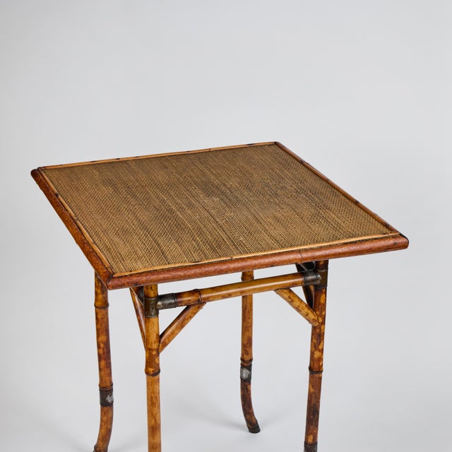 Antique Chinoiserie Tortoiseshell Bamboo + Grass Cloth Side Table For Sale - Image 12 of 13