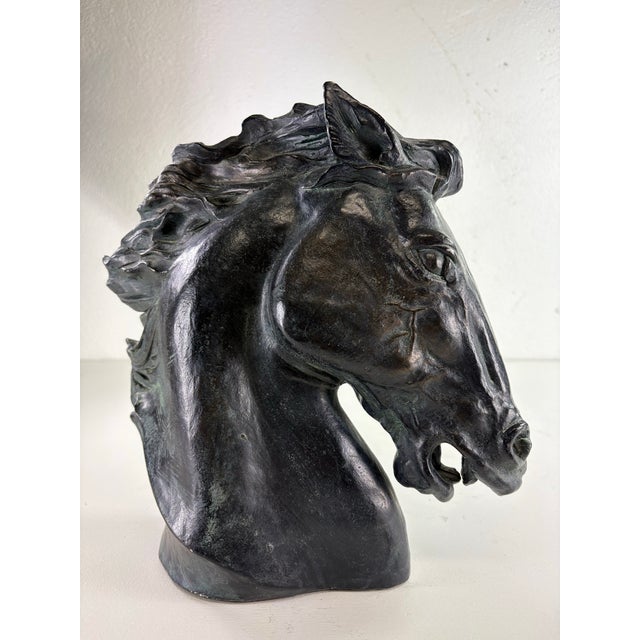 Sculpture Materials Mid-Century Vintage Equestrian Plaster Horse Bust For Sale - Image 7 of 10