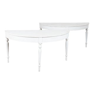 19th Century Pair of Large White Demi Lune Console Side Tables For Sale
