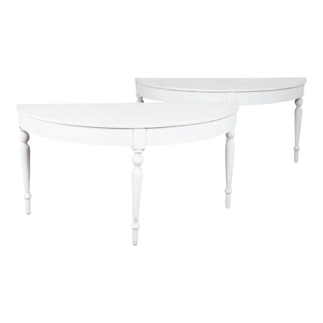 19th Century Pair of Large White Demi Lune Console Side Tables For Sale