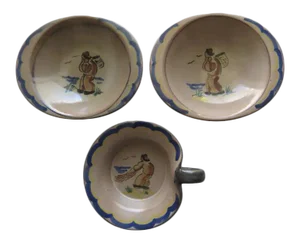 Vintage Norwegian Norway GRAVEREN NORSK POTTERY Country Fisherman - Set of 3
