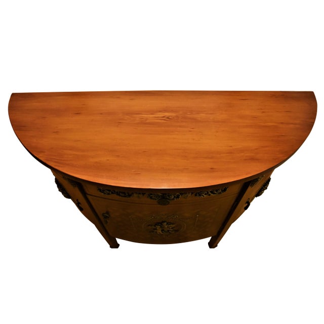 French Mid 20th Century French Louis XVI Style Marquetry Demilune Cabinet For Sale - Image 3 of 12