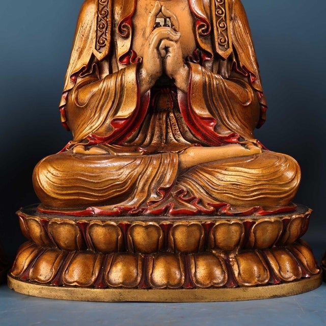 Late 20th Century Set of 3 Gilt Bronze Seated Bodhisattva Figures on Lotus Bases For Sale - Image 9 of 10