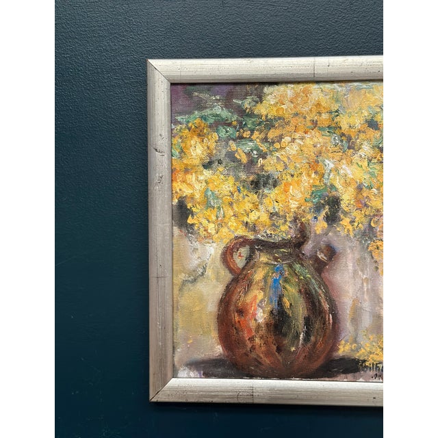 Mid-Century Modern Monica Gilhorn, Vessel with Mimosa, 1950s, Oil on Canvas, Framed For Sale - Image 3 of 13