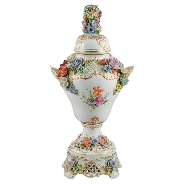 Large Lidded Porcelain Vase on Stand, Dresden, Germany, 1920s For Sale