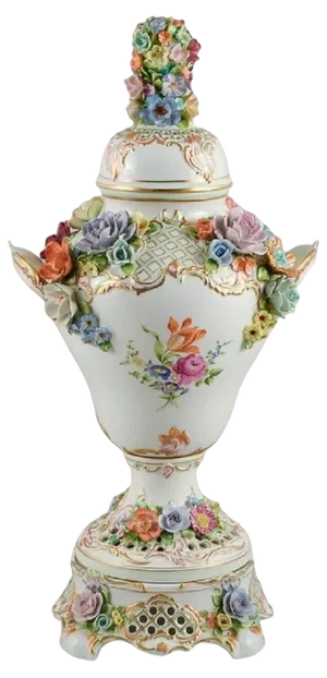 Large Lidded Porcelain Vase on Stand, Dresden, Germany, 1920s