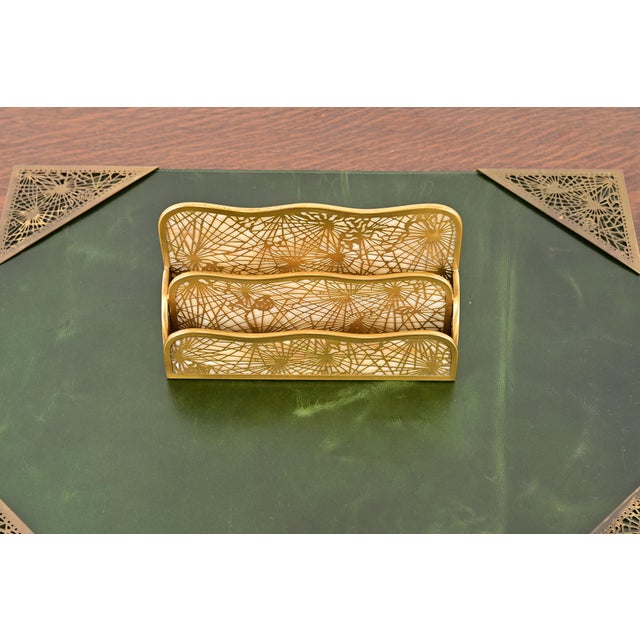 Tiffany Studios Tiffany Studios New York Pine Needle Bronze Doré and Favrile Slag Glass Letter Rack For Sale - Image 4 of 11