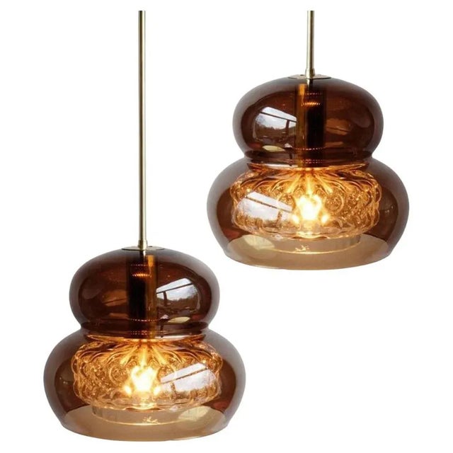 Vintage Pendant Light in Brown and Bubble Glass by Carl Fagerlund for Orrefors, Set of 2 For Sale - Image 12 of 12