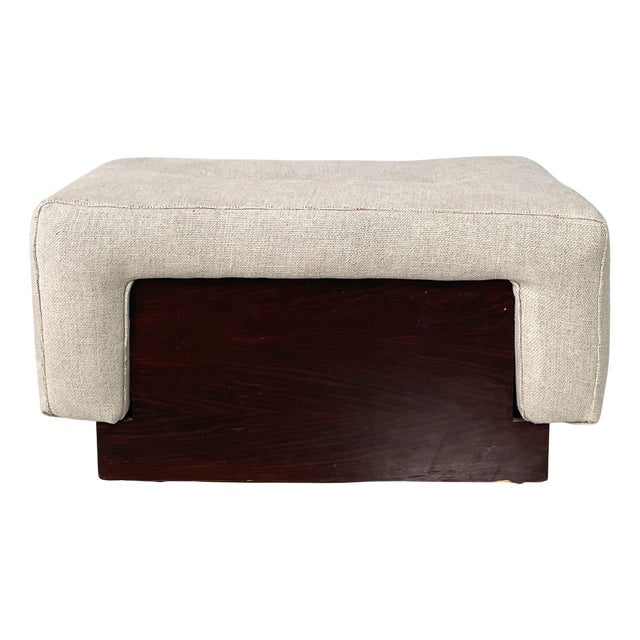 Modern Italian Rectangular Pouf in Wood and Beige Fabric, 1970s For Sale