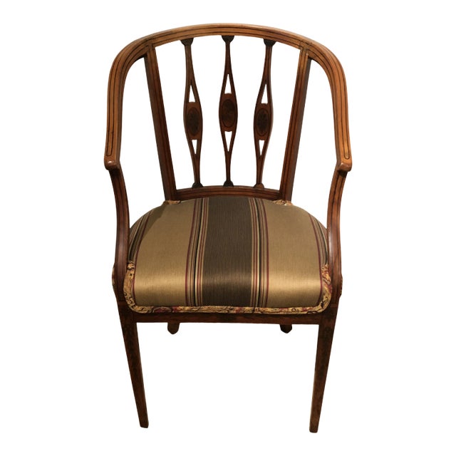 Antique Curved French Fruitwood Inlaid Chair For Sale