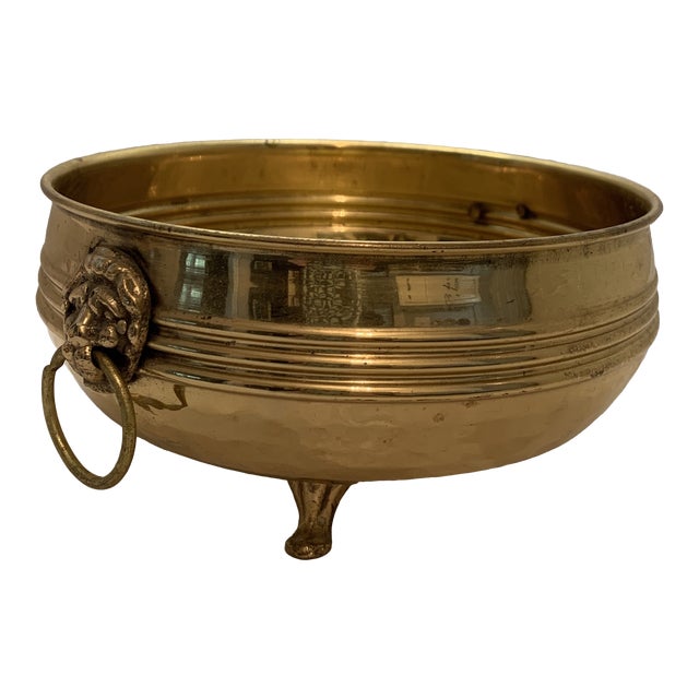 Vintage Brass Footed Bowl With Lion’s Head Handles Chairish