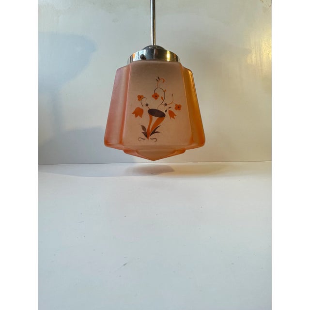 Beige Scandinavian Art Deco Pendant Lamp in Nickel and Colored Glass, 1930s For Sale - Image 8 of 10