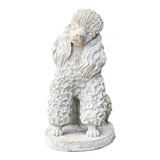 Vintage Cement Poodle Dog Statue For Sale