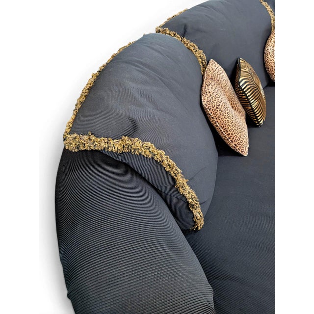 1980s Postmodern Serpentine Curved Two-Piece Sectional Sofa, Ribbed Black Upholstery For Sale - Image 13 of 17