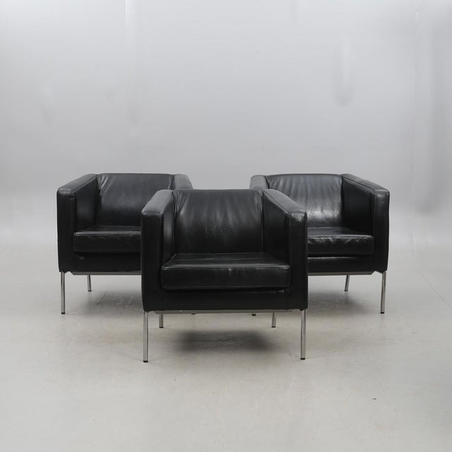 Chairs in Black Leather with Steel Frames from Ikea, 2000s, Set of 2 For Sale - Image 4 of 6