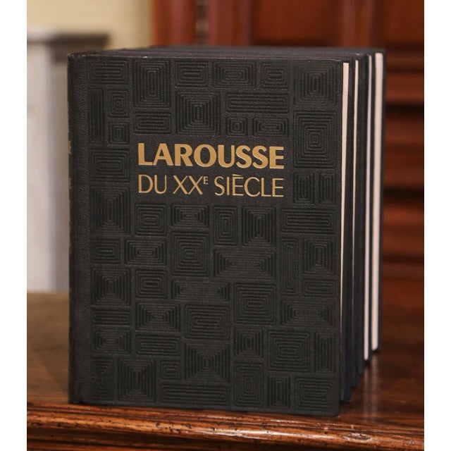 French Set of Six French Art Deco Leather Bound Larousse Books 1929 For Sale - Image 3 of 12