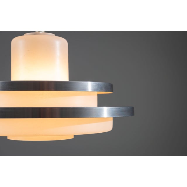German Pendant in Opal Glass with Decorative Aluminium Discs from Doria Leuchten, 1960s For Sale - Image 10 of 12