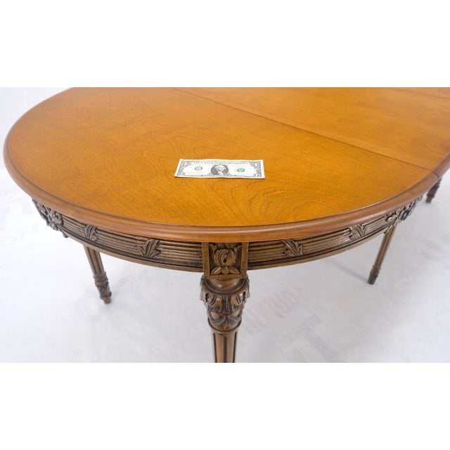 Round Racetrack w/ Two Large Leaves Carved Olive Finish Dining Table MINT! For Sale - Image 13 of 13