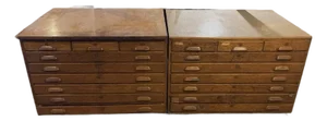 Vintage Hamilton Manufacturing Co. Oak Flat Filing Cabinet, A Pair