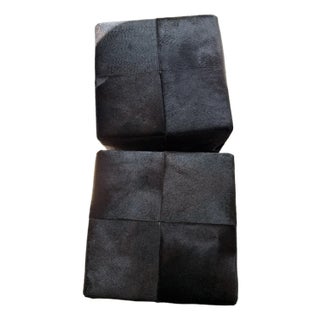 Camerich – Pair of Black Hide Cube Ottomans For Sale