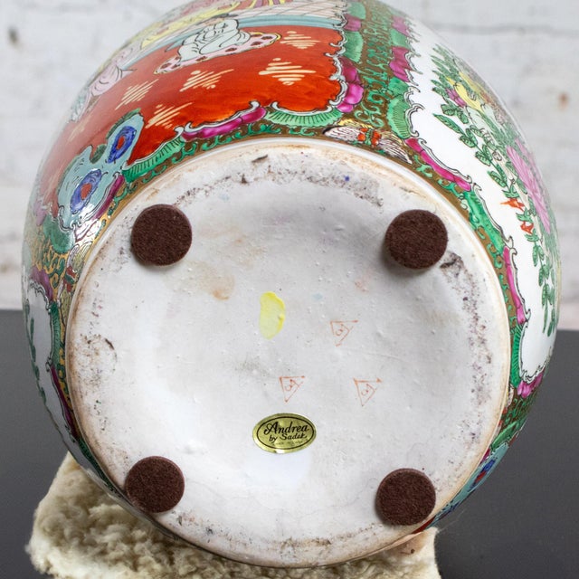 Mid to Late 20th Century Asian Porcelain Rose Medallion Vase Andrea by Sadek Hand Painted For Sale - Image 17 of 18