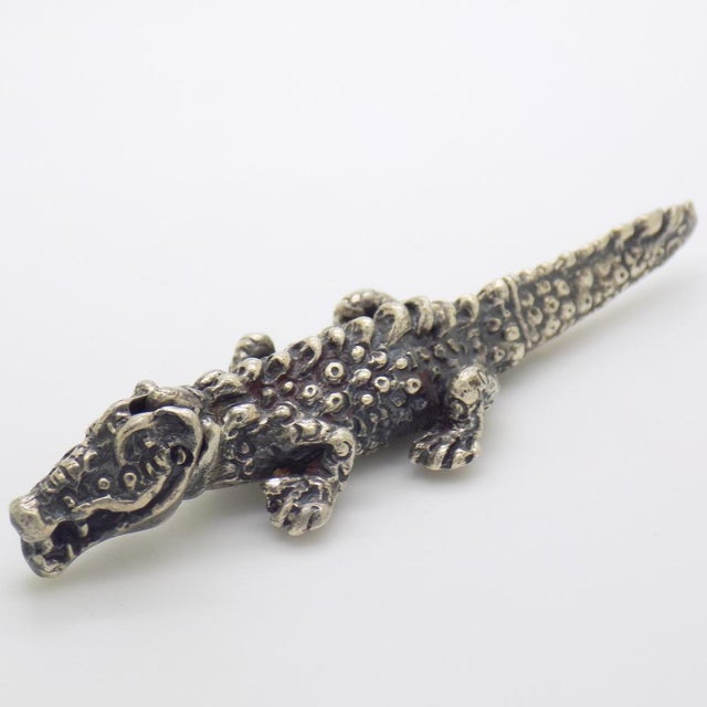 Vintage Italian Handmade Genuine Silver Alligator Figurine, 1970s For Sale - Image 13 of 13