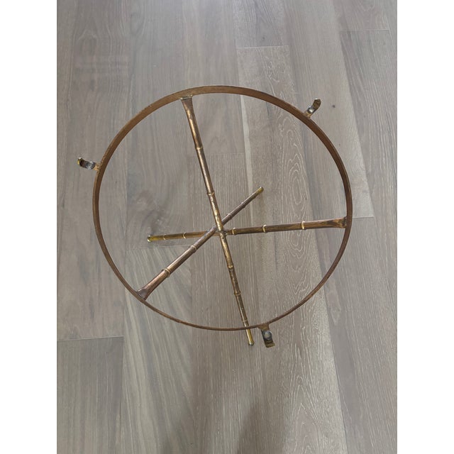 Vintage Gilt Faux Bamboo Tripod Base Gueridon Drinks Table / Side Table With Carrara Marble Top For Sale - Image 17 of 18