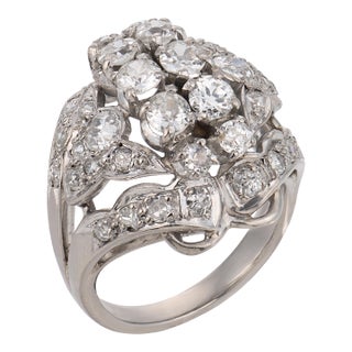 1940s Retro 2.60 Carat Diamond 14k White Gold Cocktail Ring, Size 5.5 For Sale