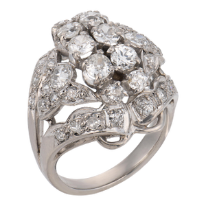 1940s Retro 2.60 Carat Diamond 14k White Gold Cocktail Ring, Size 5.5