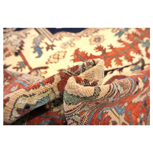 Persian Serapi Wool 7x11 Rust, Navy, Tan, & Ivory Handmade Area Rug #9902841 For Sale - Image 11 of 12