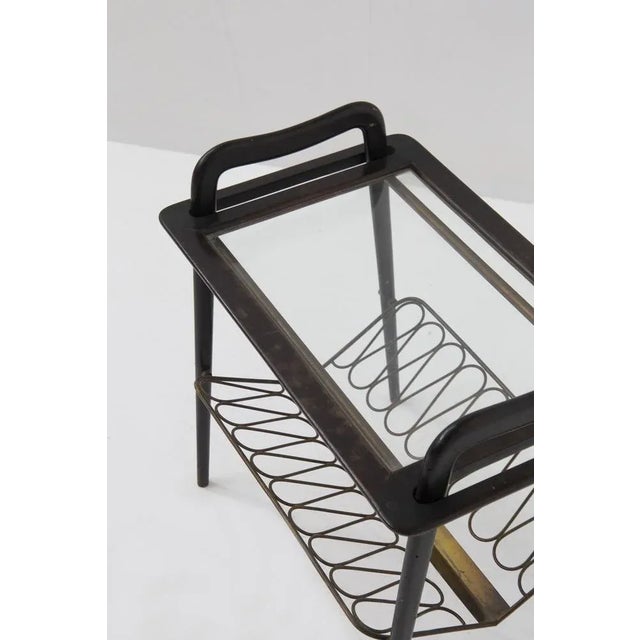 Brown Small Table with Tray in Wood and Brass attributed to Paolo Buffa, 1950s For Sale - Image 8 of 9