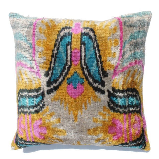 Contemporary Silk Velvet Ikat Bohemian Pillow For Sale - Image 10 of 10